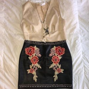Embroidered black leather skirt, NEVER WORN!
